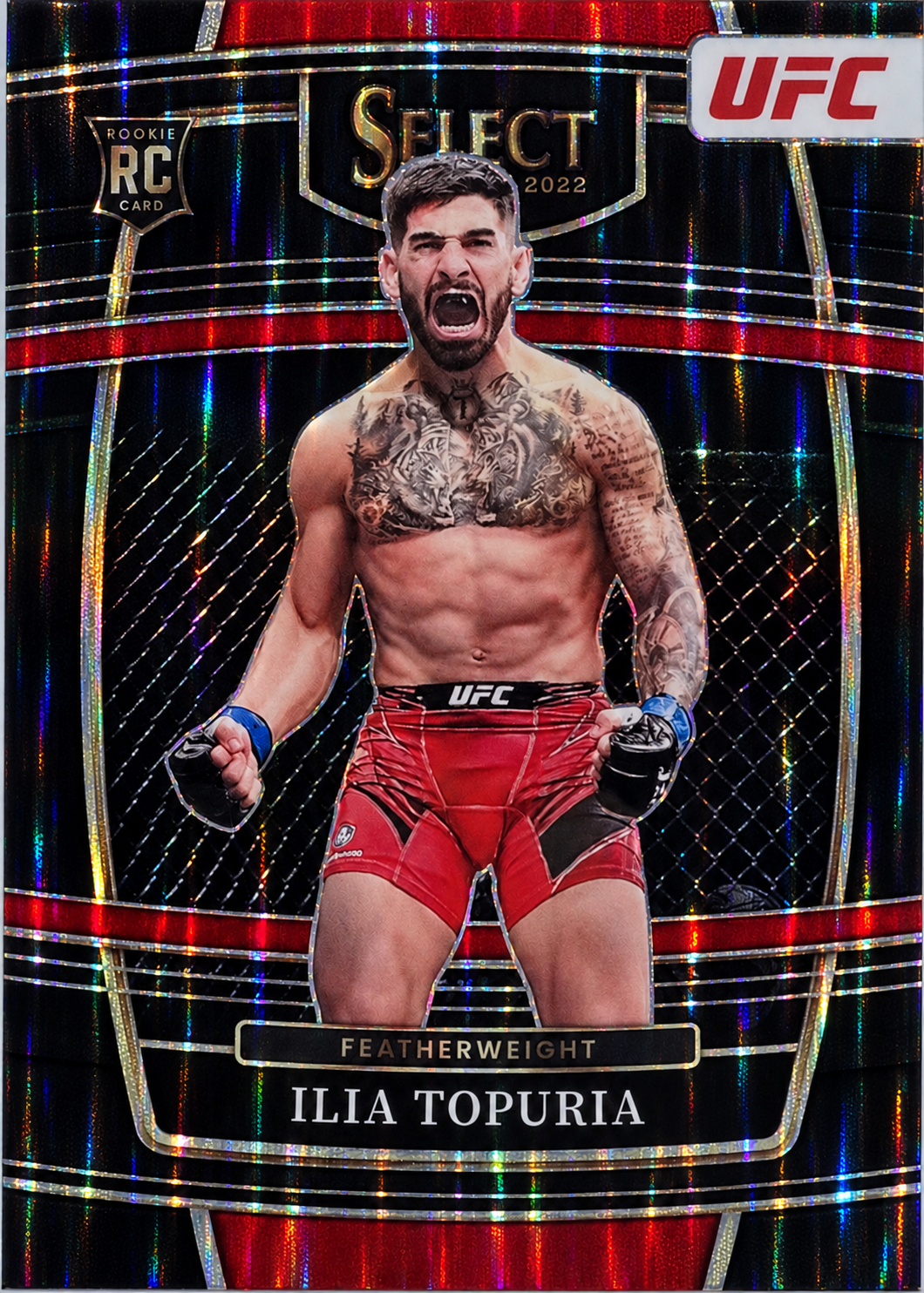 Recreación con IA de 2022 Panini Select UFC Black Flash Ilia Topuria #23 /1