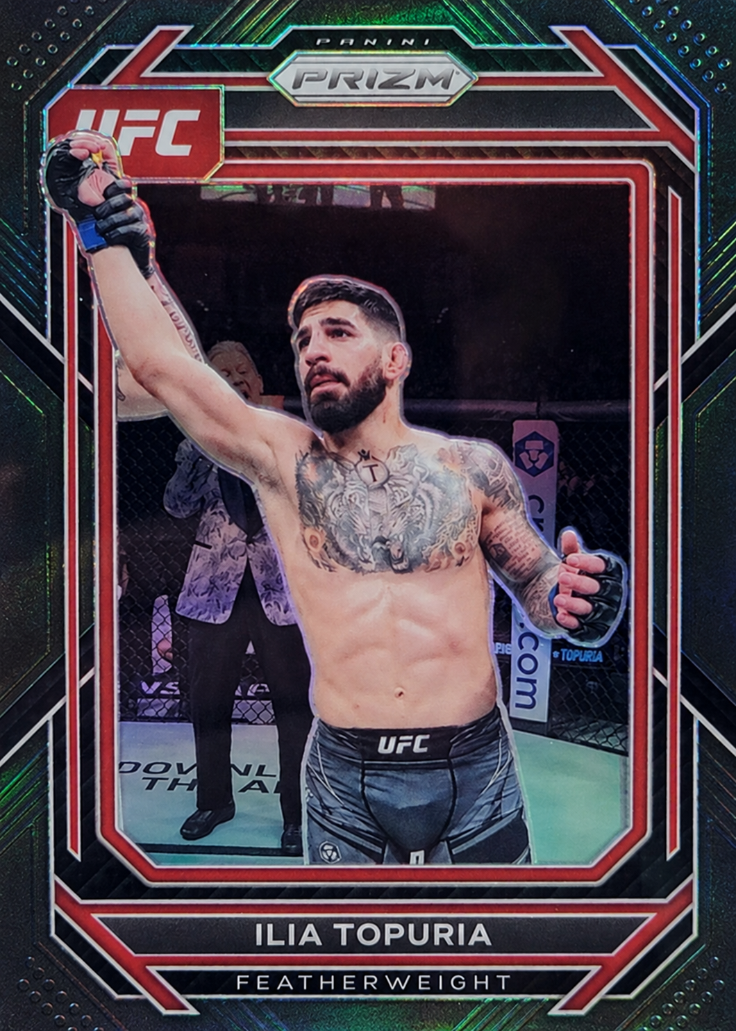 Recreación con IA de 2023 Panini Prizm UFC Black Ilia Topuria #167 /1