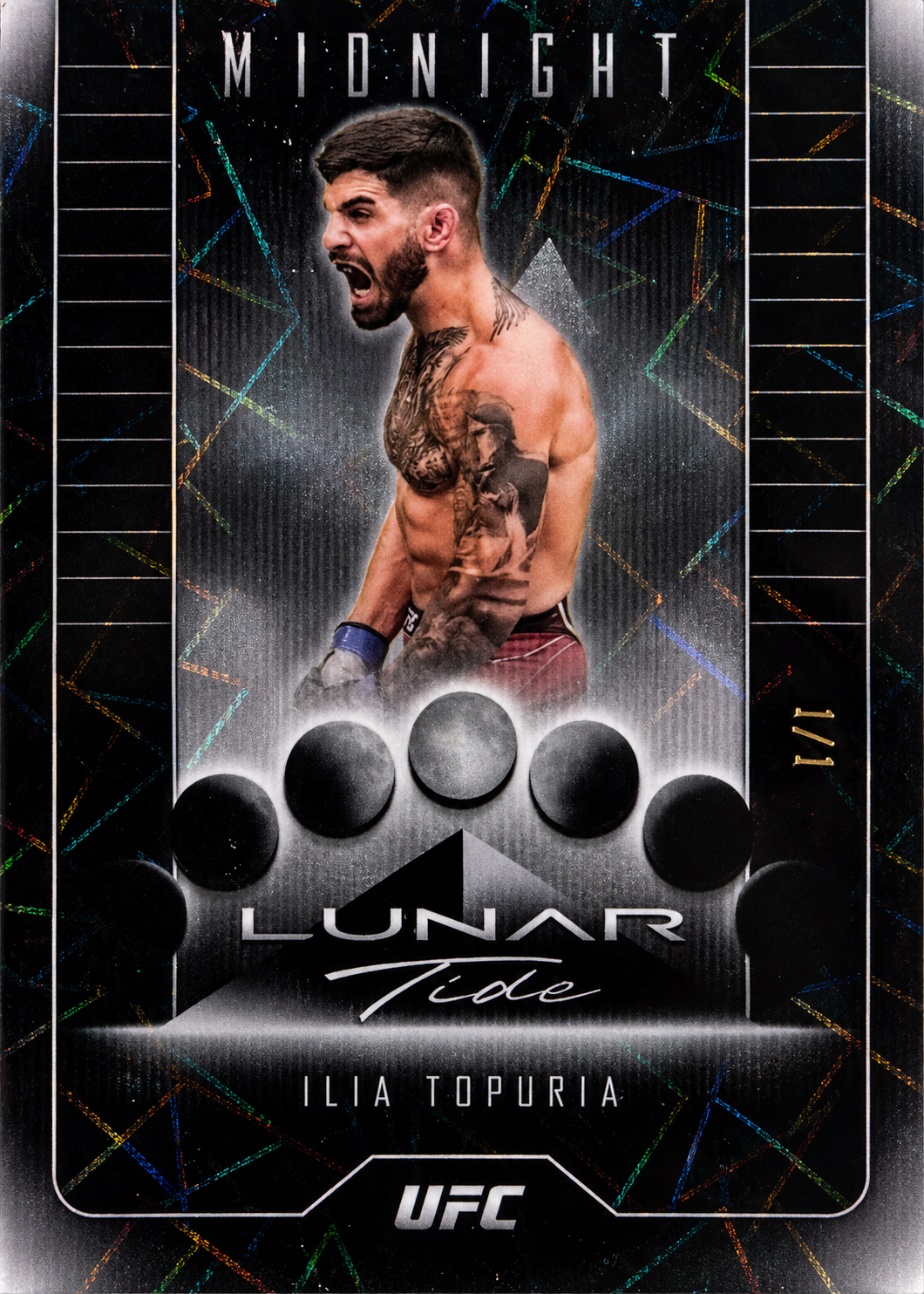 Recreación con IA de 2024 Topps Midnight UFC Black Light Ilia Topuria #LT-3 /1