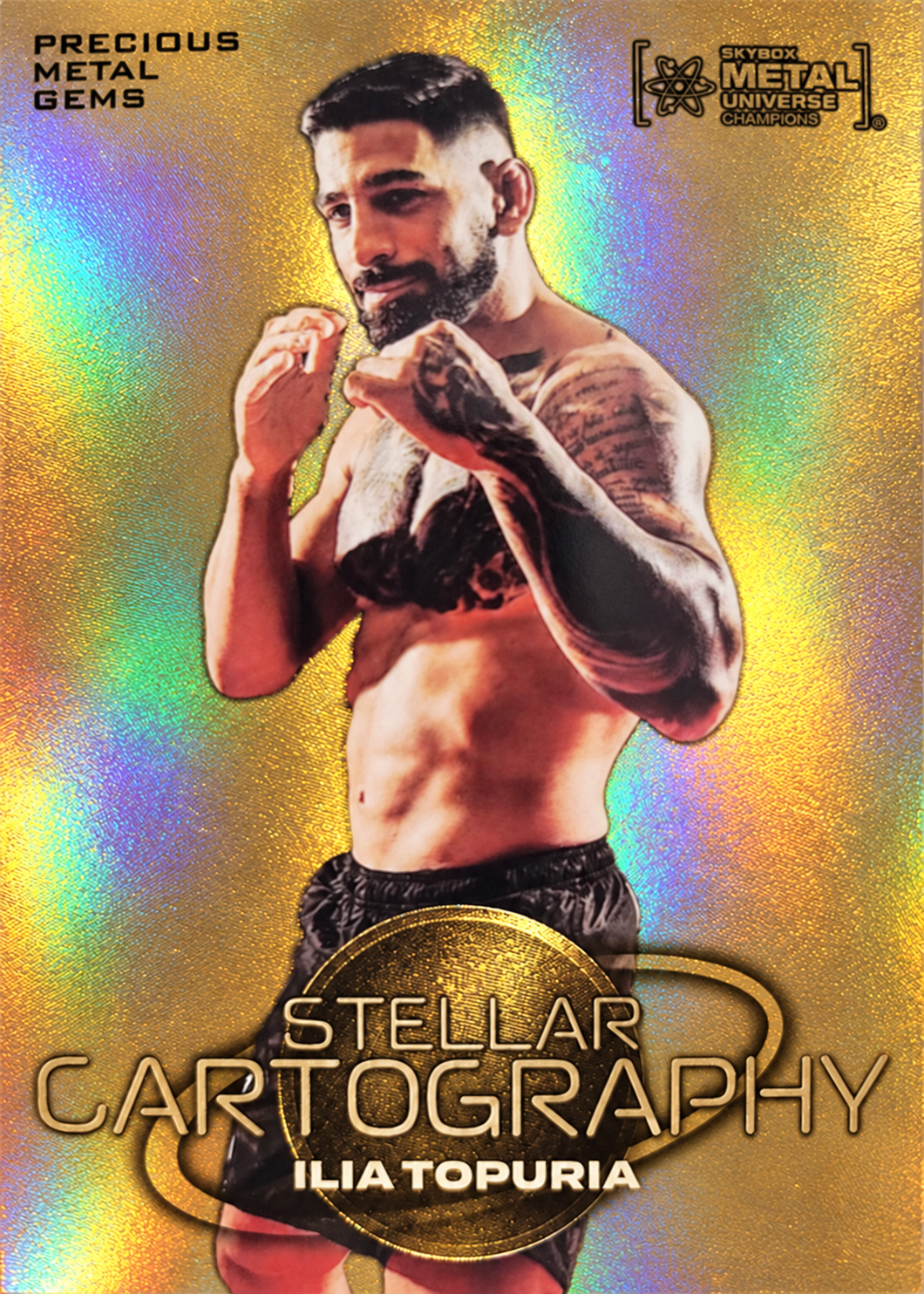 Recreación con IA de 2024 Metal Universe Champions Gold Precious Metal Gems Ilia Topuria #139 /1