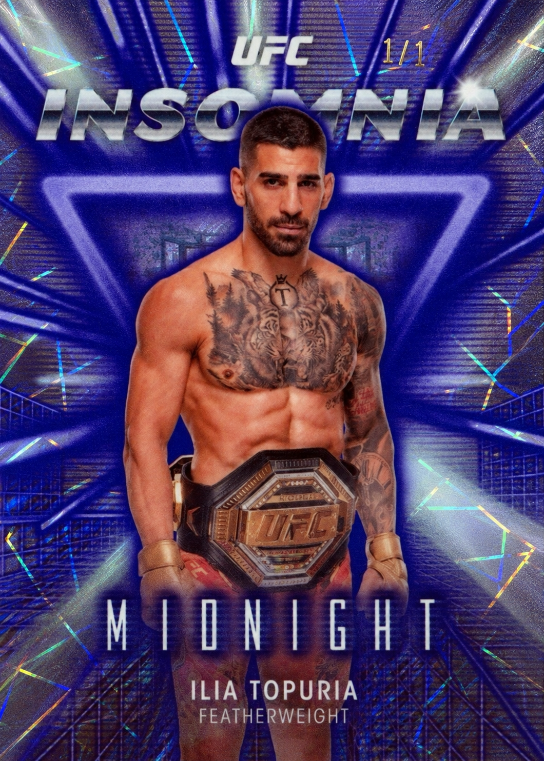 Recreación con IA de 2025 Topps Midnight UFC Black Light Ilia Topuria #IN-24 /1
