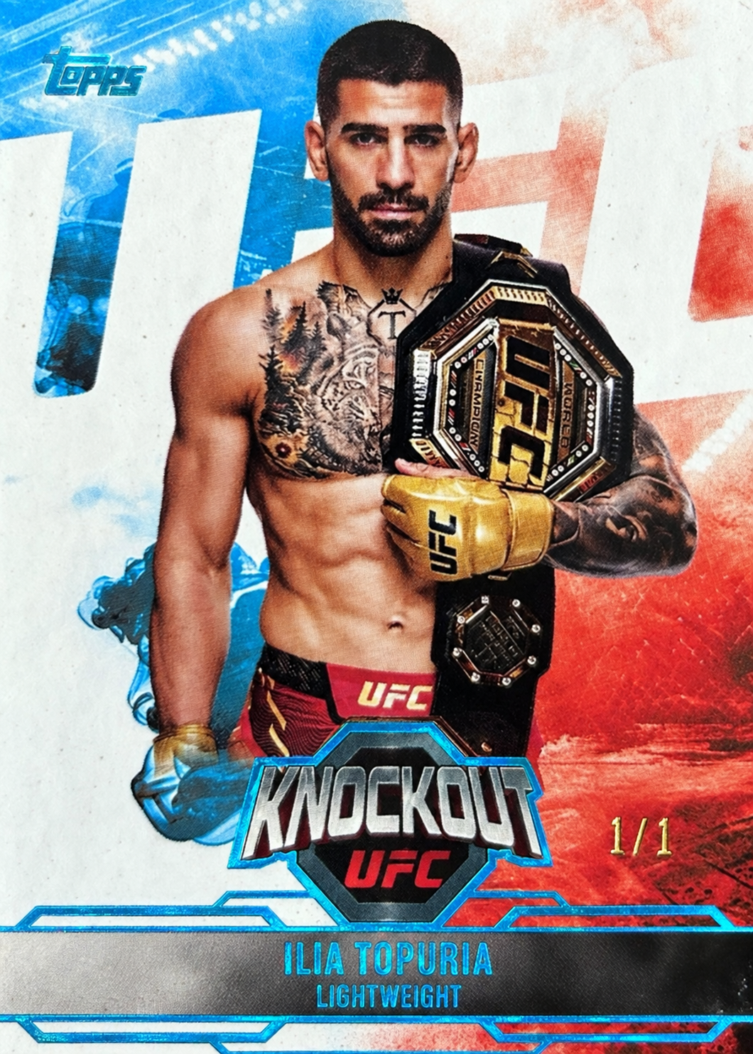 Recreación con IA de 2025 Topps Knockout UFC Platinum Ilia Topuria #69 /1