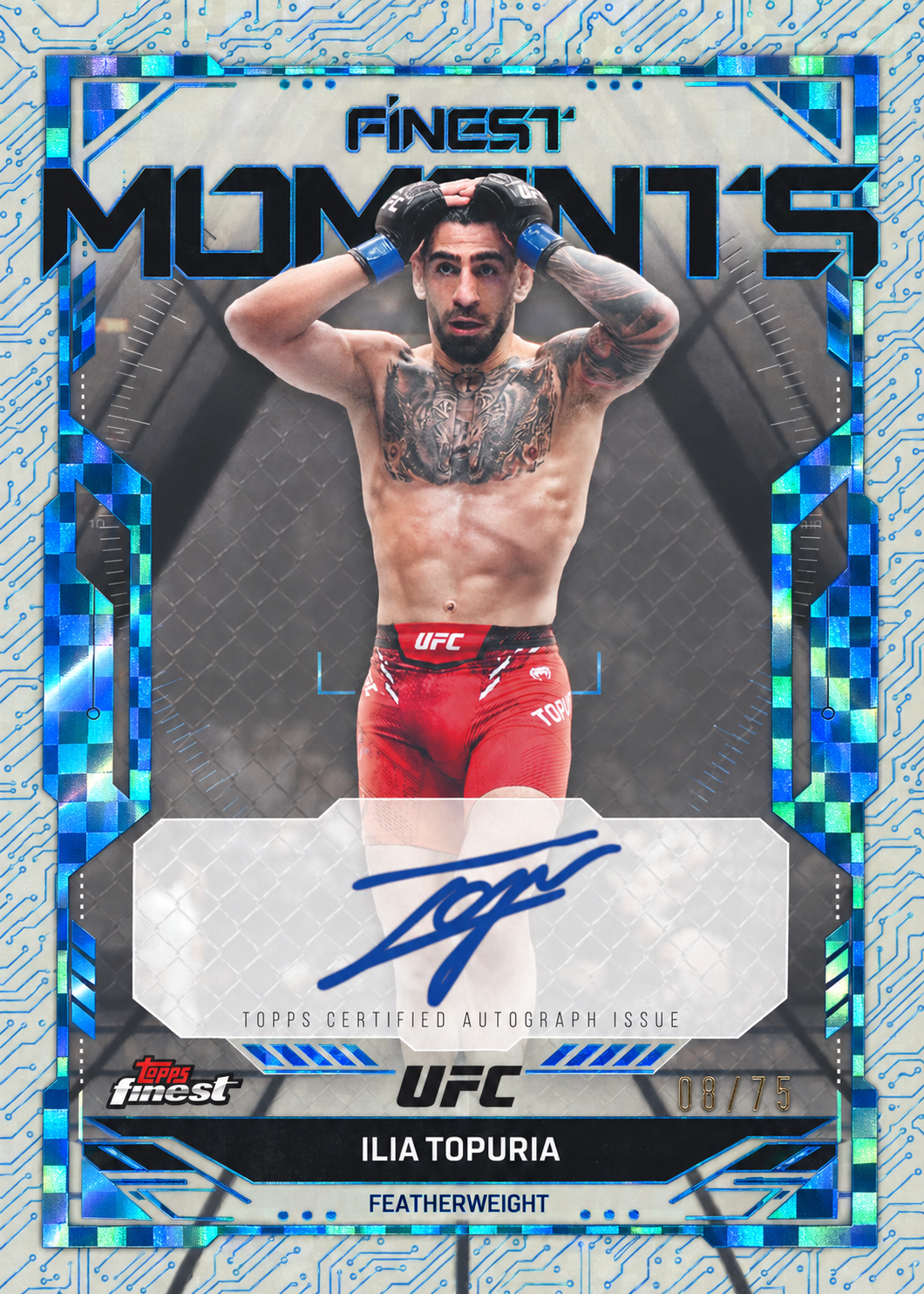 Recreación con IA de 2025 Topps Finest UFC Blue Checkerboard Ilia Topuria #FMS-IT /75