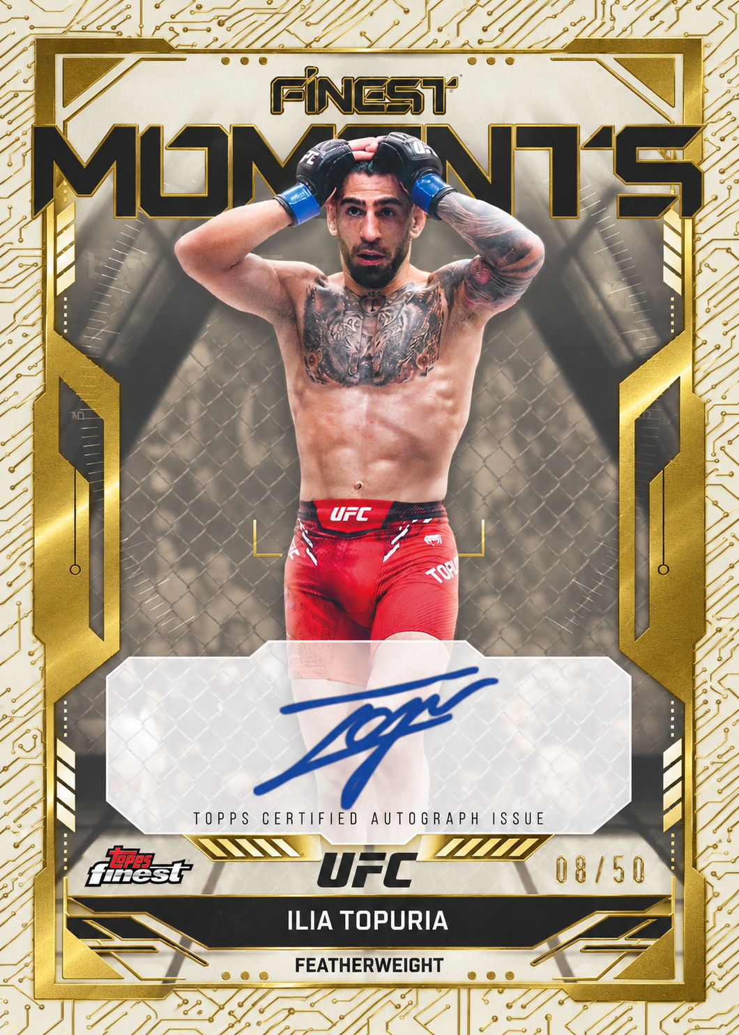 Recreación con IA de 2025 Topps Finest UFC Gold Refractor Ilia Topuria #FMS-IT /50