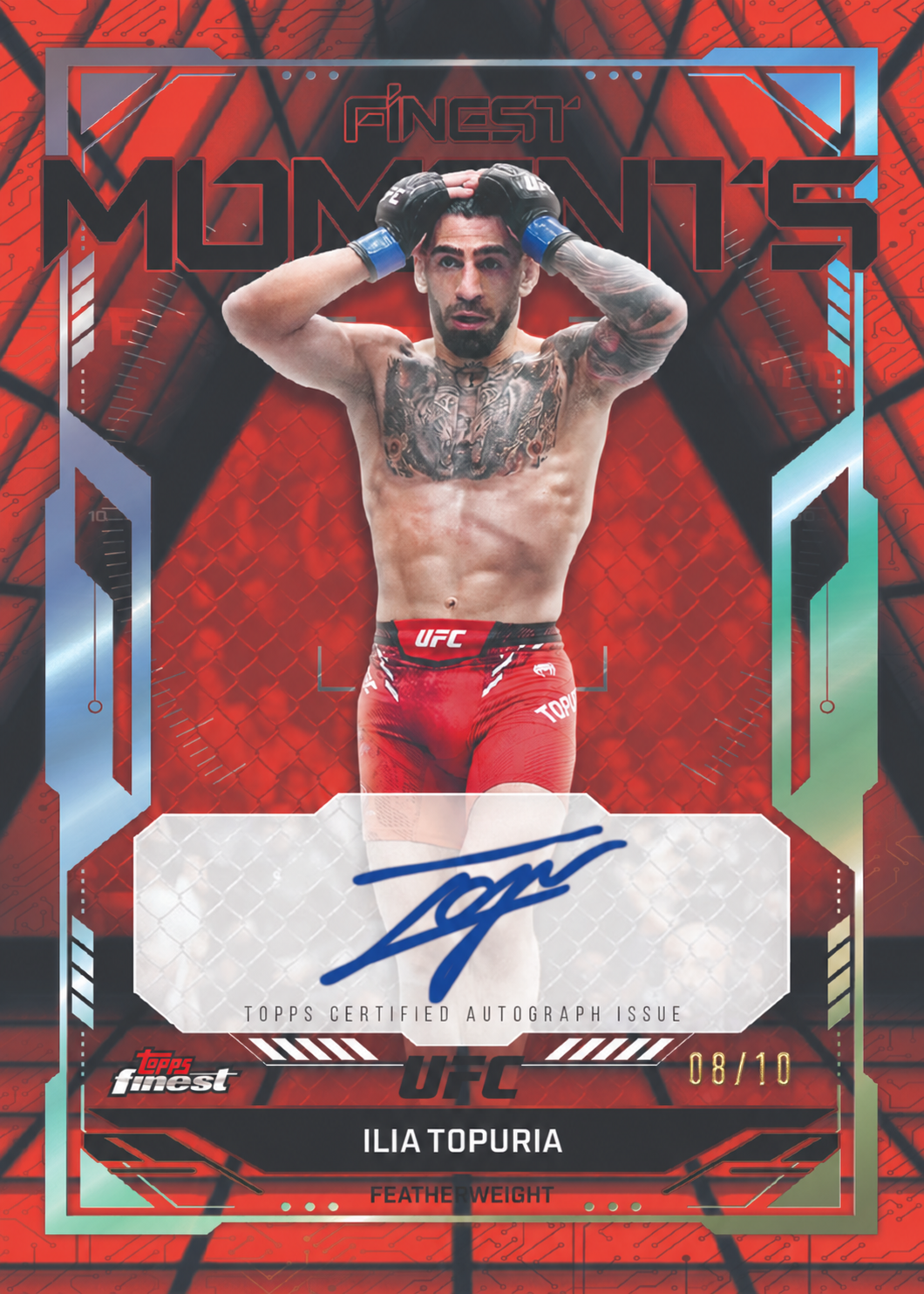 Recreación con IA de 2025 Topps Finest UFC Red/Black Vapor Refractor Ilia Topuria #FMS-IT /10