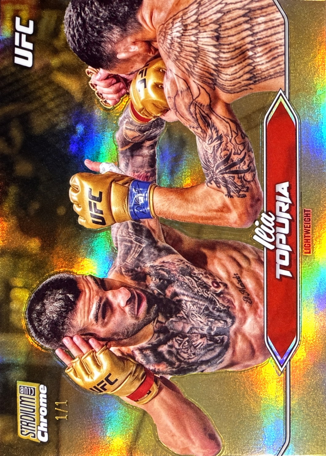 Recreación con IA de 2025 Topps Stadium Club UFC Gold Rainbow Foil Ilia Topuria #23 /1