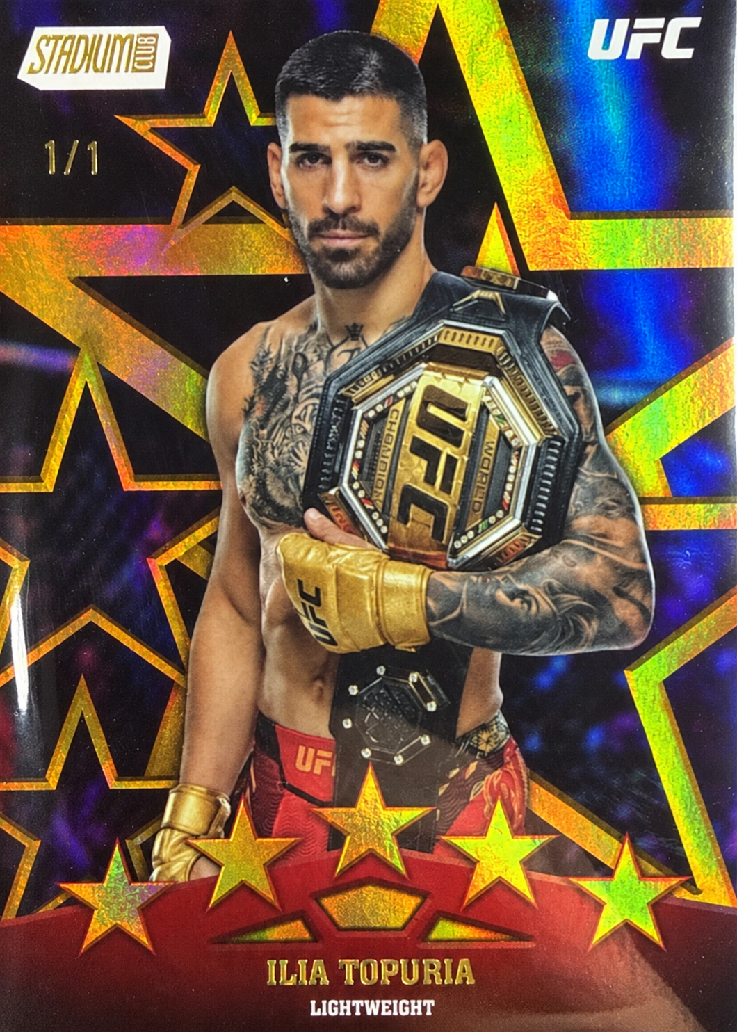 Recreación con IA de 2025 Topps Stadium Club UFC Gold Rainbow Ilia Topuria #SF-13 /1
