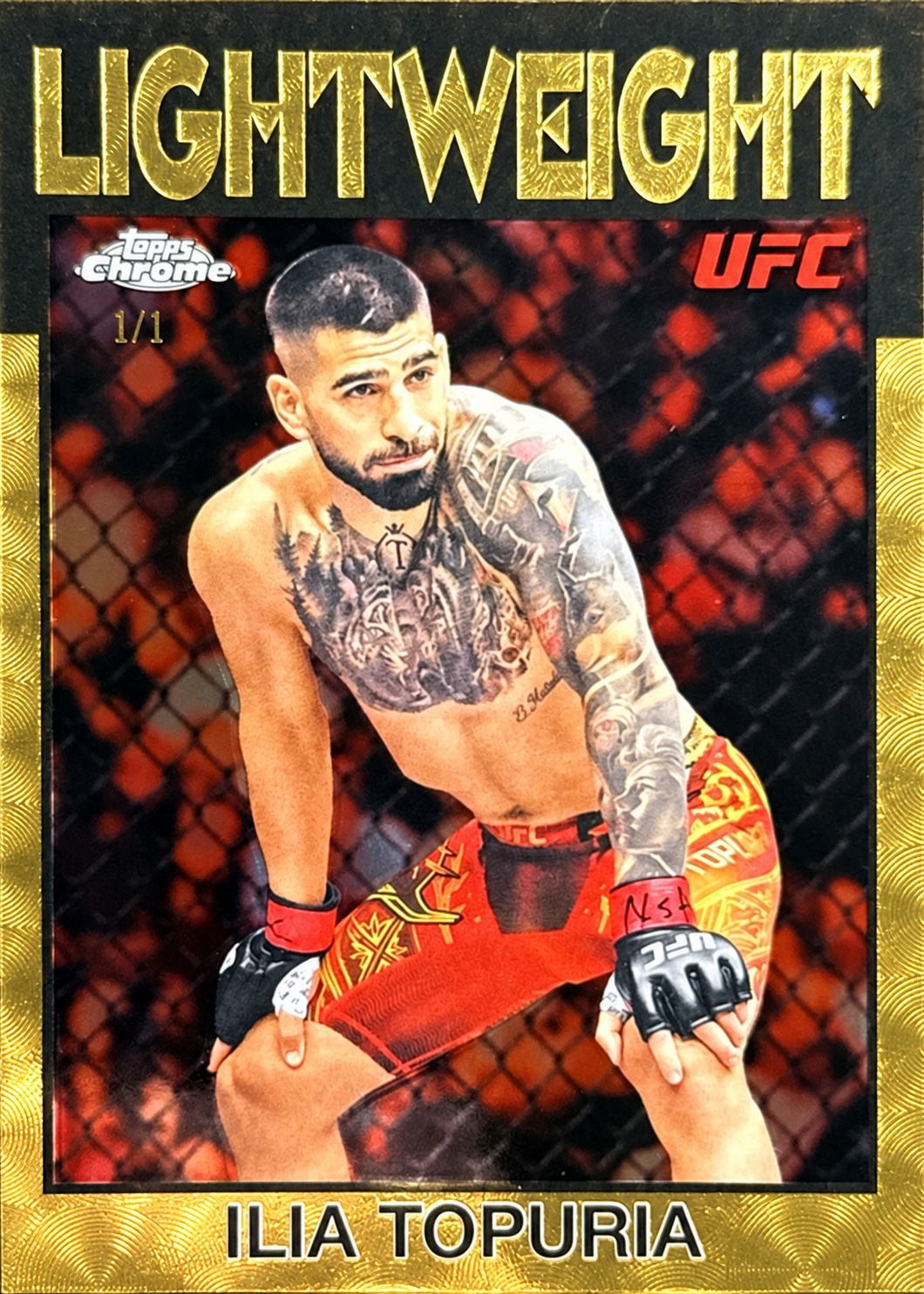Recreación con IA de 2026 Topps Chrome UFC SuperFractor Ilia Topuria #86-5 /1