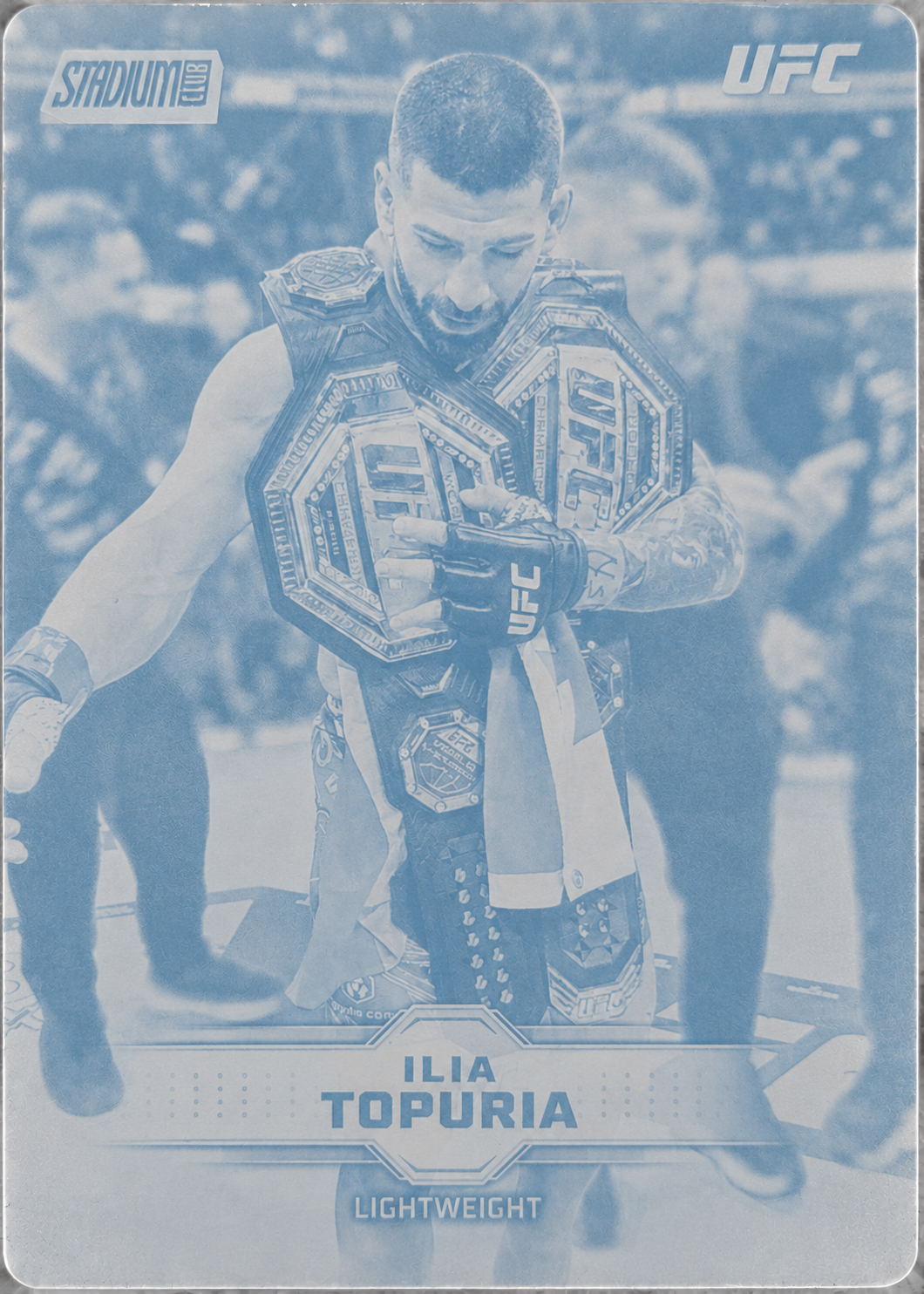 Recreación con IA de 2026 Topps Stadium Club UFC Printing Plate - Cyan Ilia Topuria #6 /1
