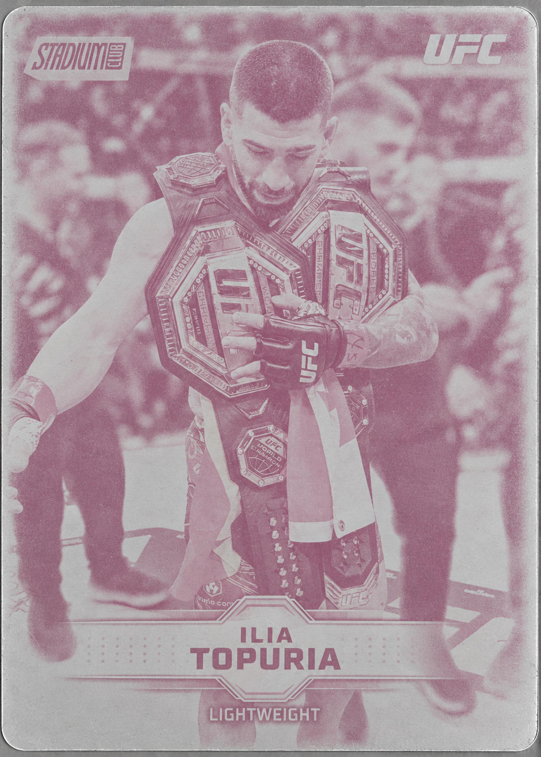 Recreación con IA de 2026 Topps Stadium Club UFC Printing Plate - Magenta Ilia Topuria #6 /1