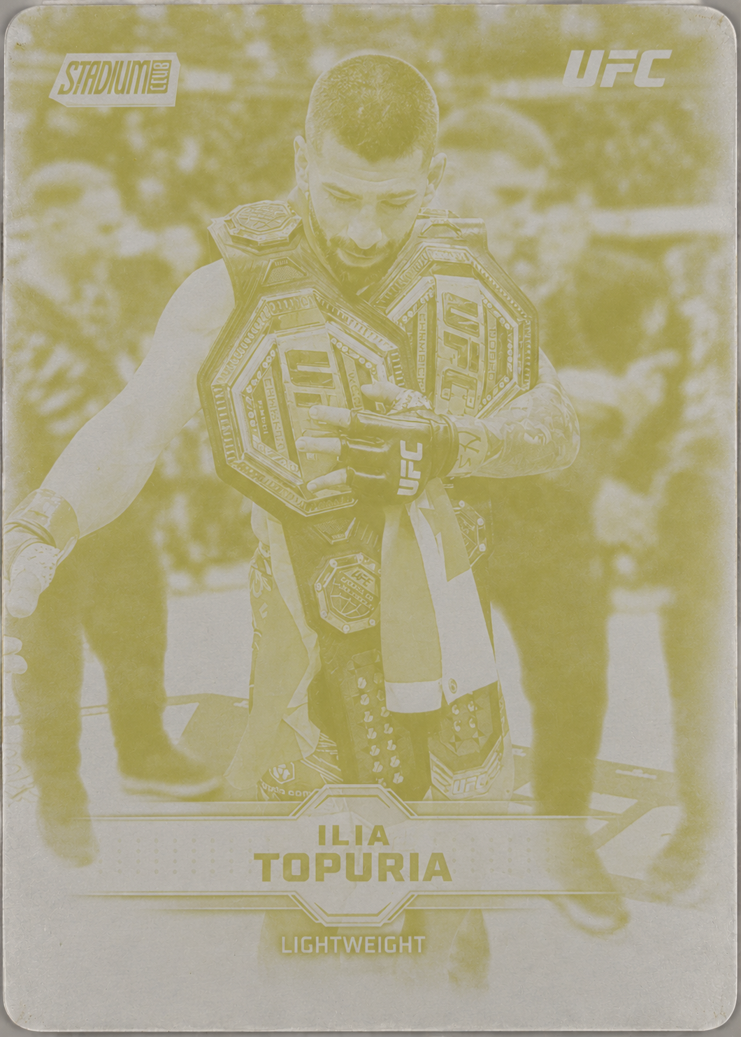 Recreación con IA de 2026 Topps Stadium Club UFC Printing Plate - Yellow Ilia Topuria #6 /1