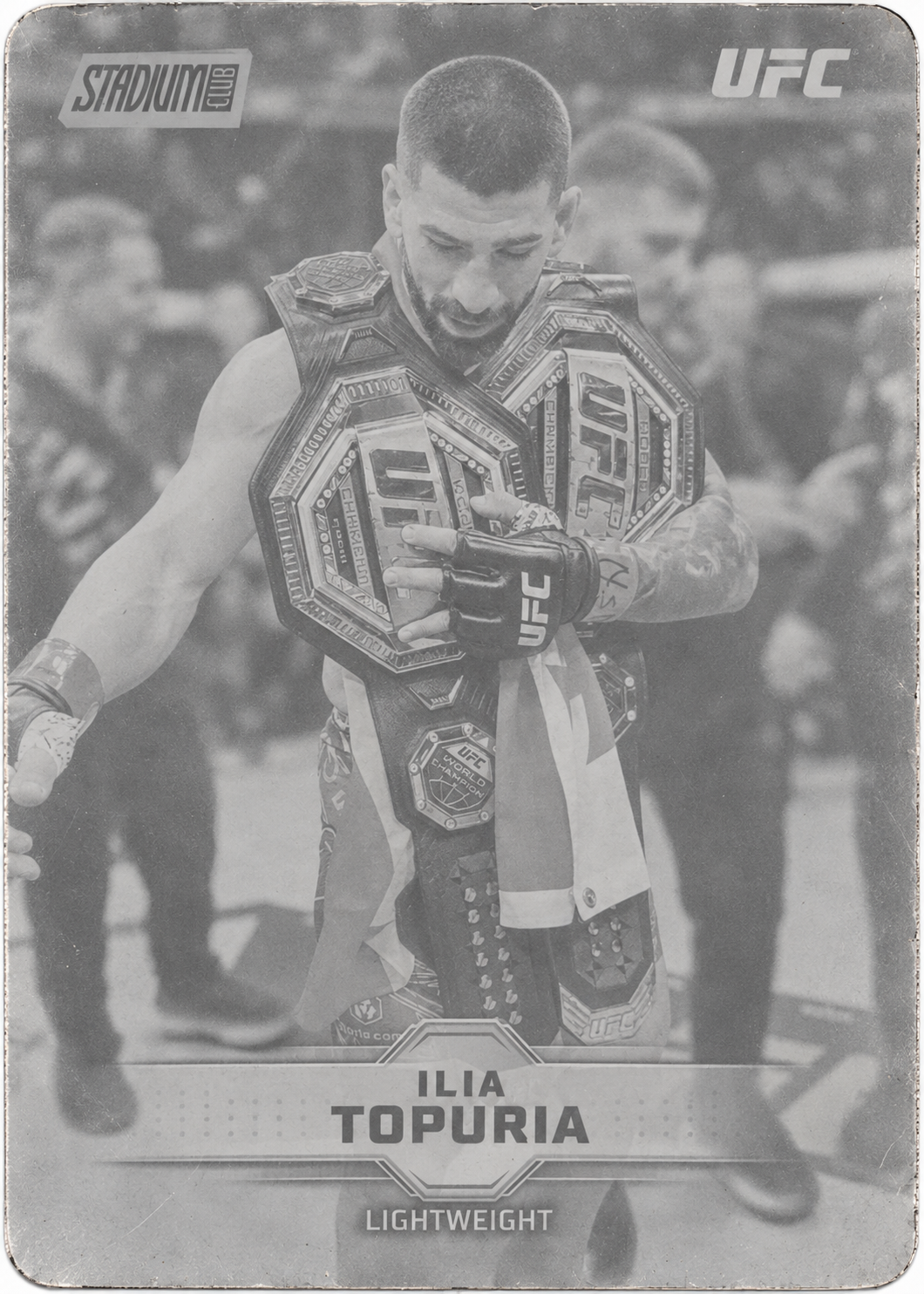 Recreación con IA de 2026 Topps Stadium Club UFC Printing Plate - Black Ilia Topuria #6 /1