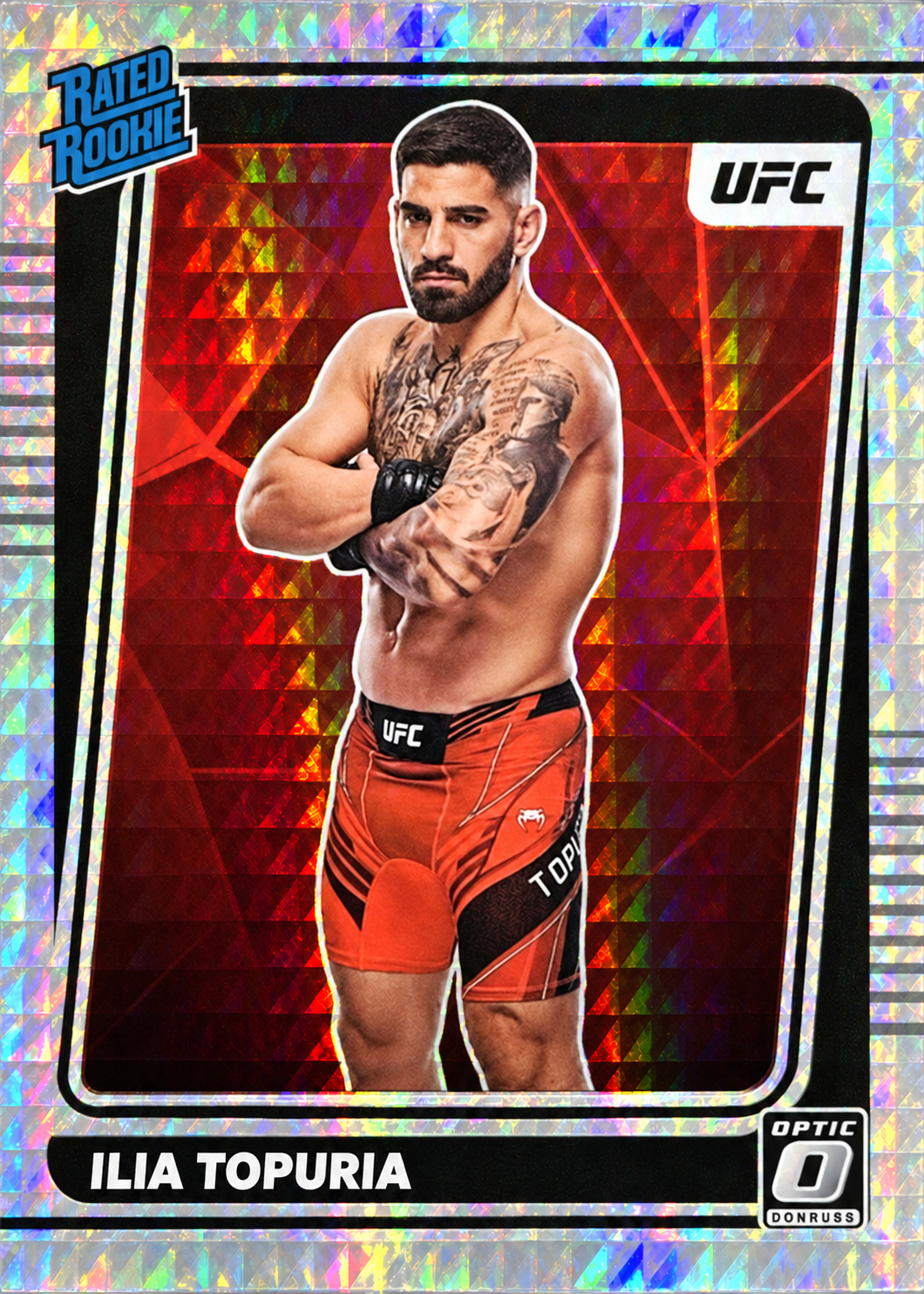 Recreación con IA de 2022 Panini Donruss Optic UFC Lucky Envelopes Ilia Topuria #110 /8